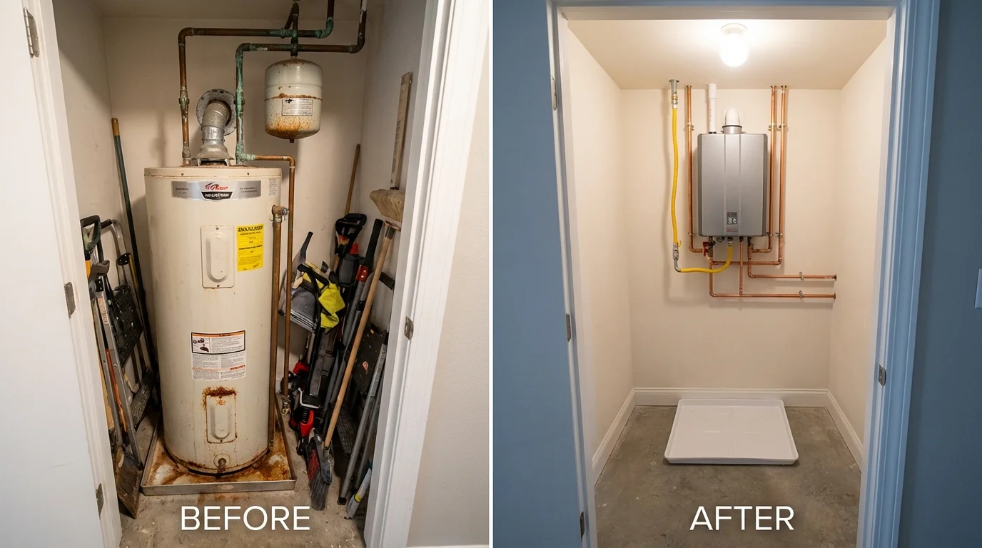 Tank water heater versus wall-mounted tankless unit comparison for Williamstown, KY homeowners