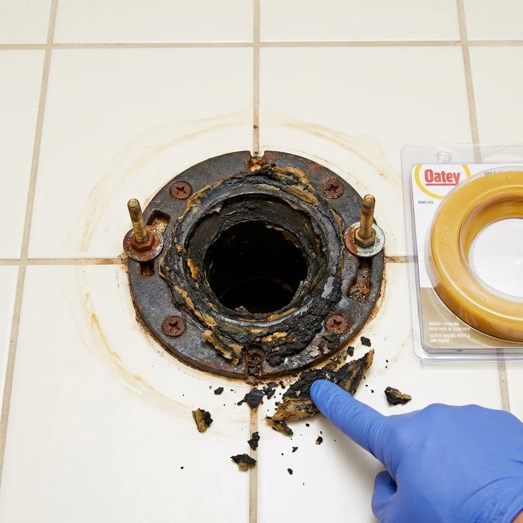 Failed wax ring showing water seepage at the base of a toilet in a Williamstown, KY home